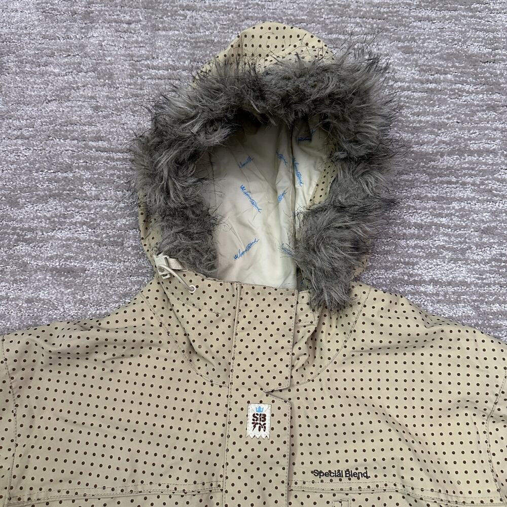 Special Blend Jacket Womens Large Brown Polka Dot 10K Hooded Faux Fur Snowboard - Picture 4 of 16